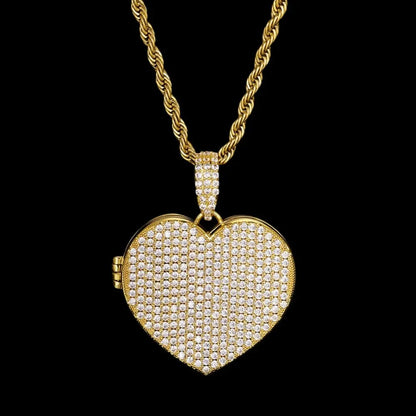 3 x Photo Fully Iced Out Custom Heart-Shaped Solid Pendant - 38mm