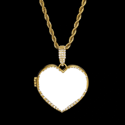 3 x Photo Fully Iced Out Custom Heart-Shaped Solid Pendant - 38mm