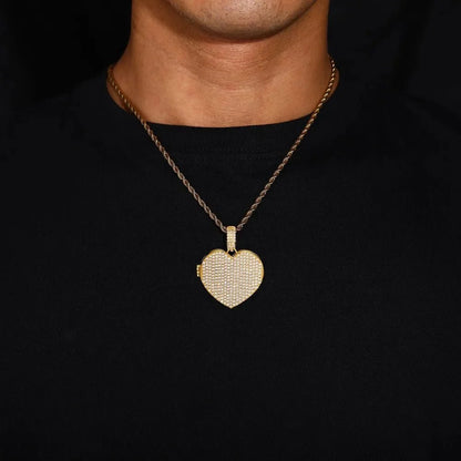3 x Photo Fully Iced Out Custom Heart-Shaped Solid Pendant - 38mm