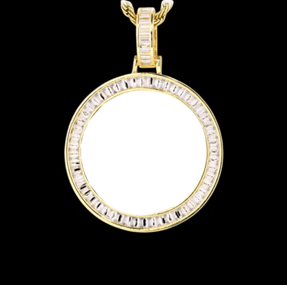 3D Customized Photo T Square Diamond Round Pendant - 38mm