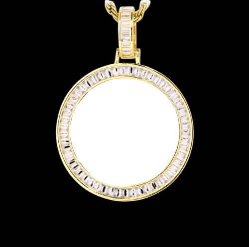3D Customized Photo T Square Diamond Round Pendant - 38mm