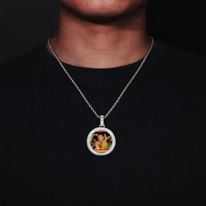 3D Customized Photo T Square Diamond Round Pendant - 38mm