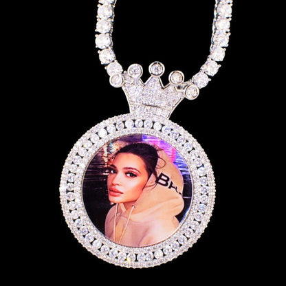 3D Customized Photo Crown Round Pendant - 40mm