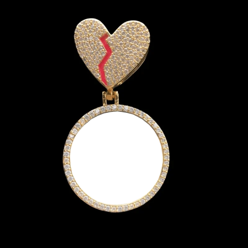 3D Customized Photo Heart Shaped Clasp Round Pendant - 35mm