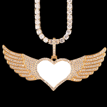 3D Customized Photo Love Wings Pendant - 82mm