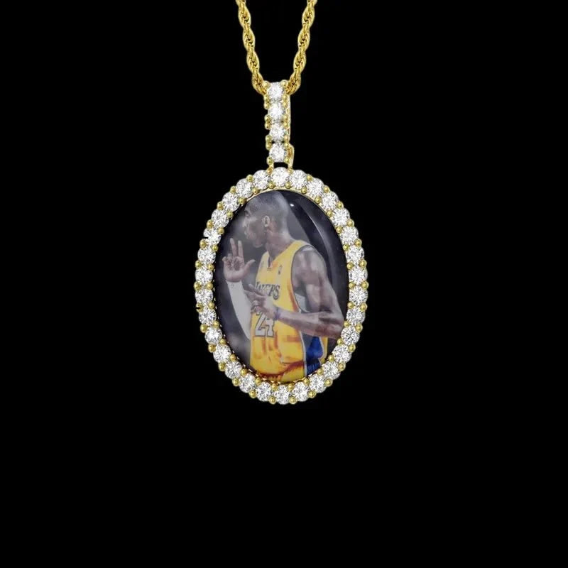 3D New Custom Photo Oval Pendant in Yellow Gold - 38mm