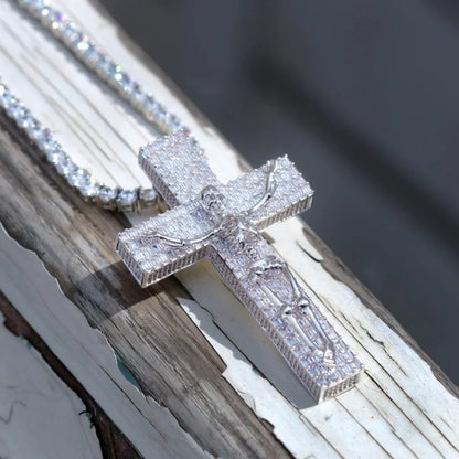 3D Skull Cross Baguette Solid Iced Pendent - 51MM