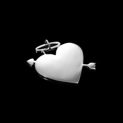 3D Arrow Through Heart Custom Photo Pendant in White Gold - 45mm