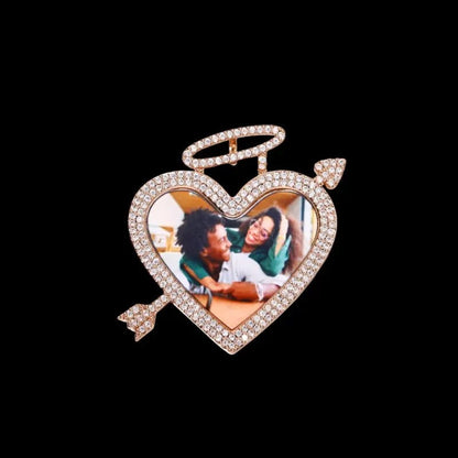 3D Arrow Through Heart Custom Photo Pendant in White Gold - 45mm