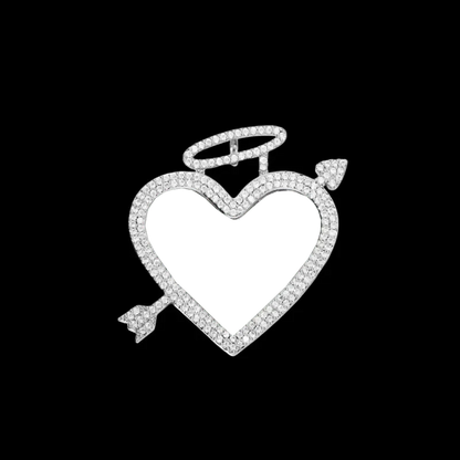 3D Arrow Through Heart Custom Photo Pendant in White Gold - 45mm