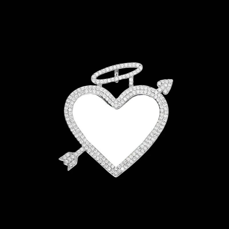 3D Arrow Through Heart Custom Photo Pendant in White Gold - 45mm