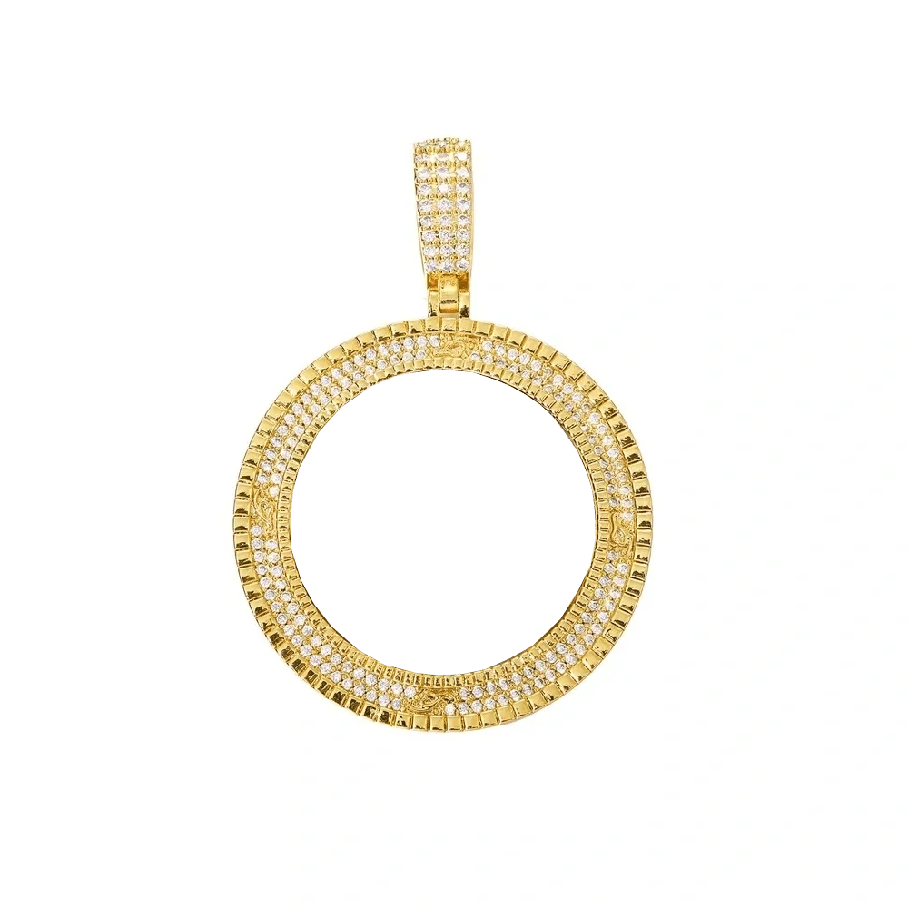 3D Custom Double-Row Diamond Photo Round Pendant - 40mm