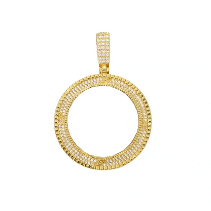 3D Custom Double-Row Diamond Photo Round Pendant - 40mm