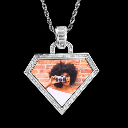 3D Diamond-Shaped Photo Pendant - 50mm