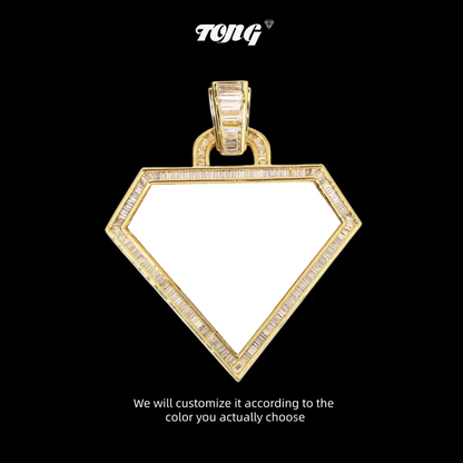 3D Diamond-Shaped Photo Pendant - 50mm