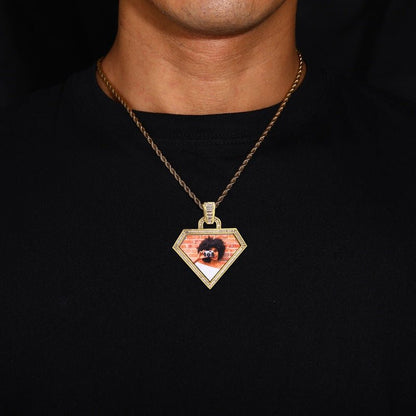 3D Diamond-Shaped Photo Pendant - 50mm