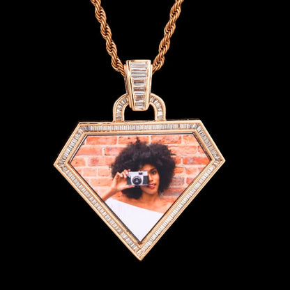 3D Diamond-Shaped Photo Pendant - 50mm