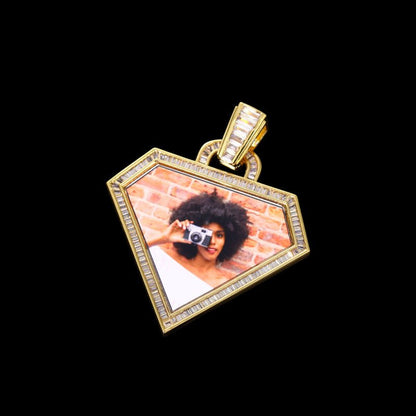 3D Diamond-Shaped Photo Pendant - 50mm