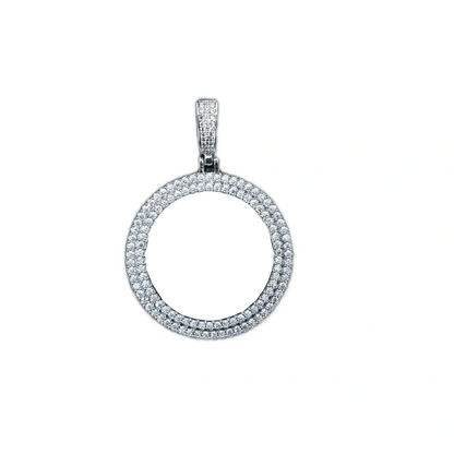 3D Double-Row Diamond-Set Circular Photo Pendant - 42mm