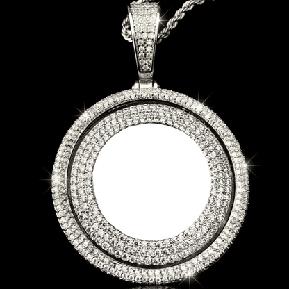 3D Full-Diamond Rotating Round Photo Pendant