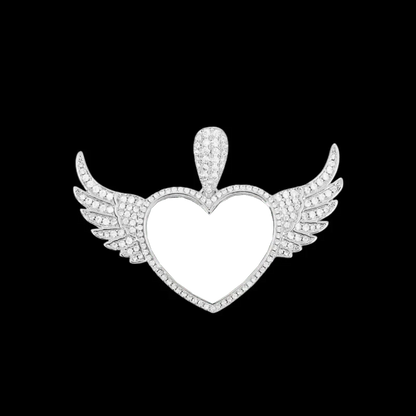 3D Heart Wings Solid Round Custom Photo Pendant - 55mm