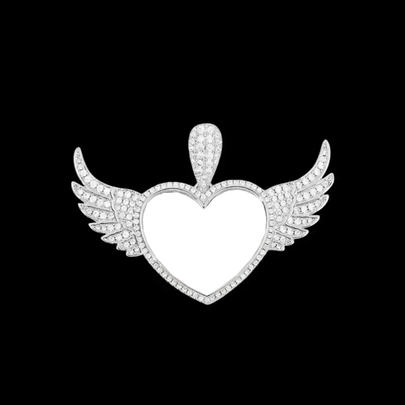 3D Heart Wings Solid Round Custom Photo Pendant - 55mm