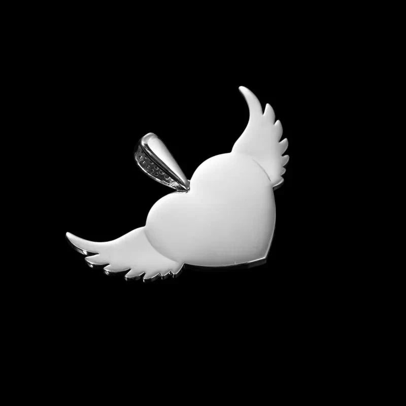 3D Heart Wings Solid Round Custom Photo Pendant - 55mm