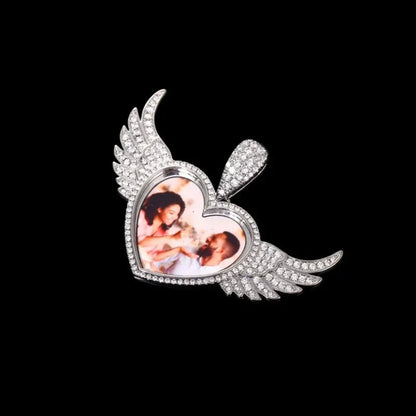 3D Heart Wings Solid Round Custom Photo Pendant - 55mm