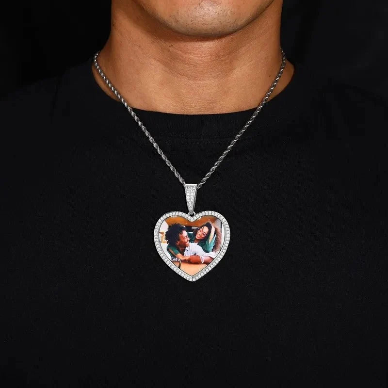 3D Large Solid Heart Custom Photo Pendant - 50mm