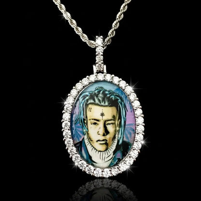 3D Oval Photo Diamond Iced-Out Pendant - 32mm