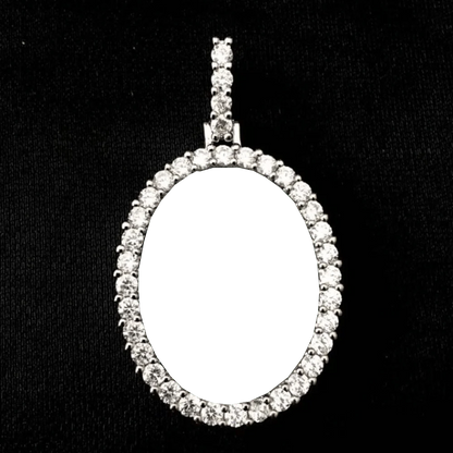 3D Oval Photo Diamond Iced-Out Pendant - 32mm