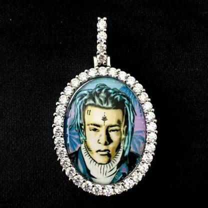 3D Oval Photo Diamond Iced-Out Pendant - 32mm