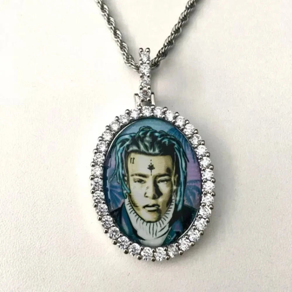 3D Oval Photo Diamond Iced-Out Pendant - 32mm