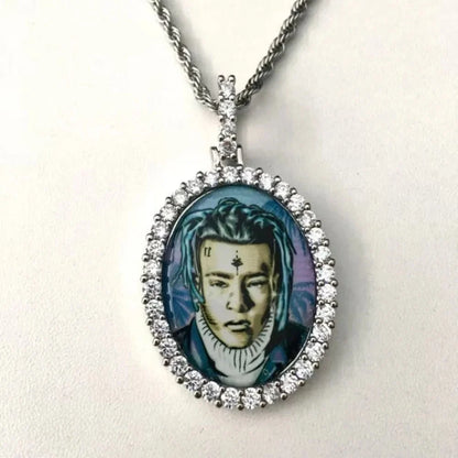 3D Oval Photo Diamond Iced-Out Pendant - 32mm