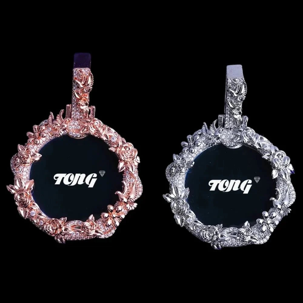 3D Rose’s Flower Custom Photo Round Pendant