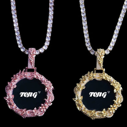 3D Rose’s Flower Custom Photo Round Pendant