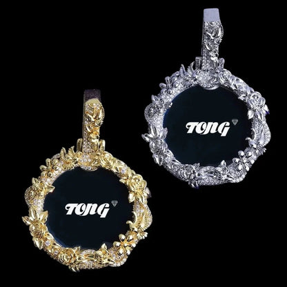 3D Rose’s Flower Custom Photo Round Pendant
