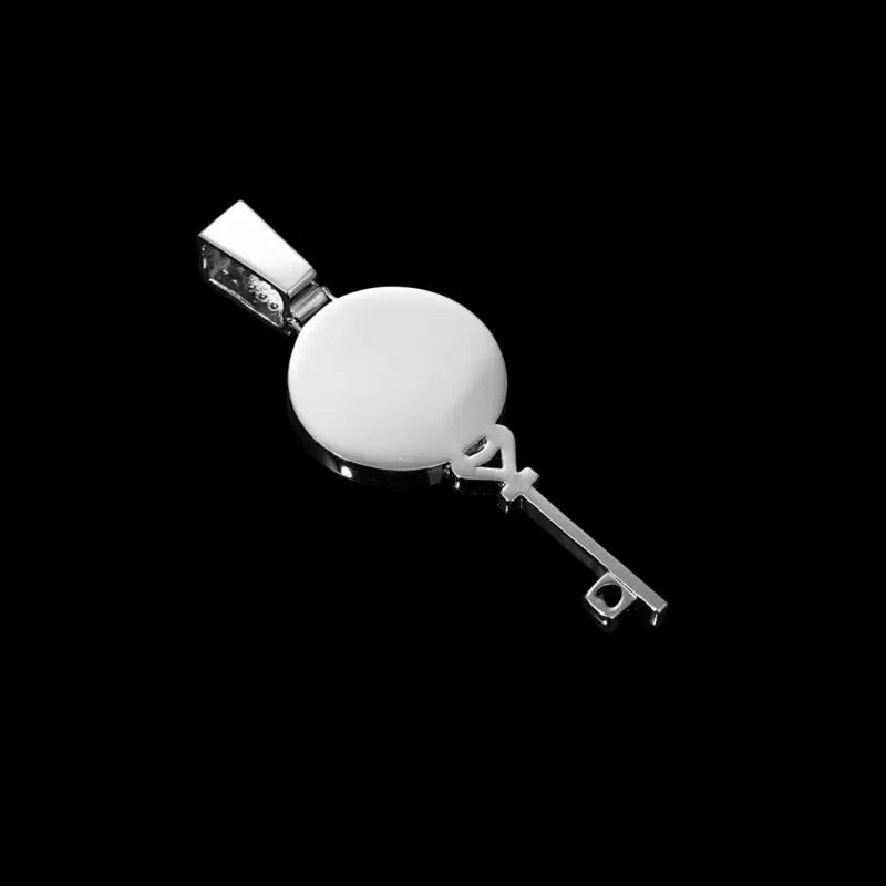 3D Round Key Solid Custom Photo Pendant in White Gold - 22mm
