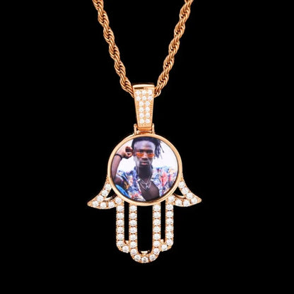 3D Round Solid Hand Custom Photo Pendant - 33mm