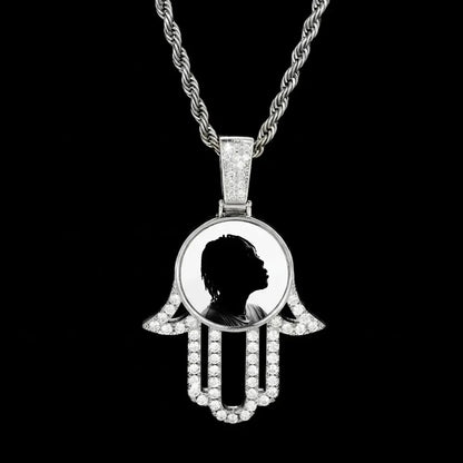3D Round Solid Hand Custom Photo Pendant - 33mm