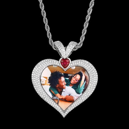 3D Ruby Heart Solid Memory Custom Photo Heart Pendant - 43mm