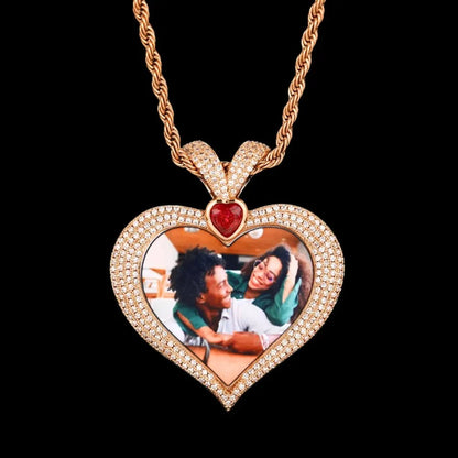 3D Ruby Heart Solid Memory Custom Photo Heart Pendant - 43mm