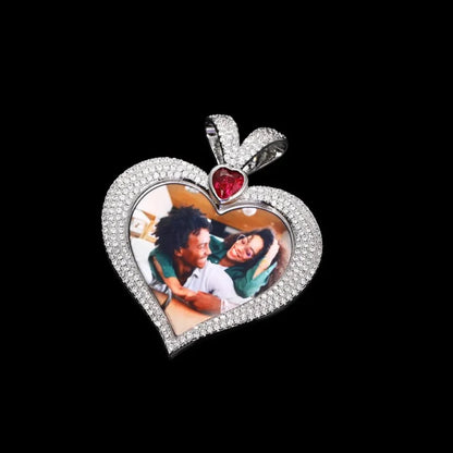 3D Ruby Heart Solid Memory Custom Photo Heart Pendant - 43mm