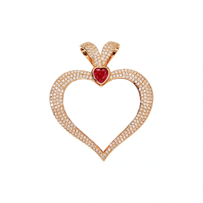 3D Ruby Heart Solid Memory Custom Photo Heart Pendant - 43mm