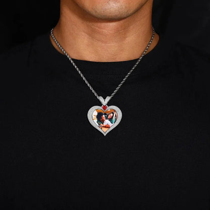 3D Ruby Heart Solid Memory Custom Photo Heart Pendant - 43mm