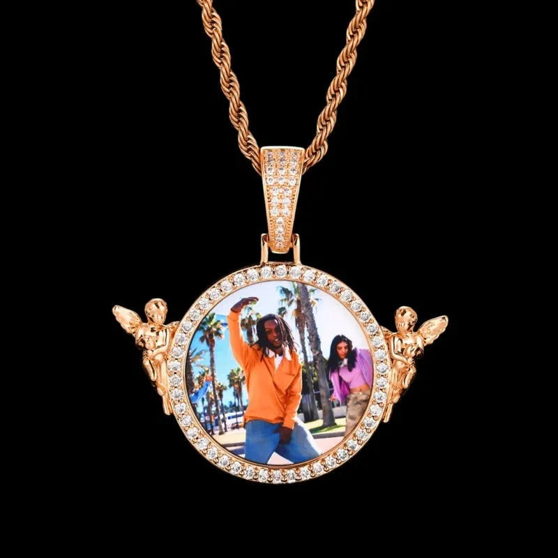 3D Solid Angel Round Custom Photo Pendant - 52mm