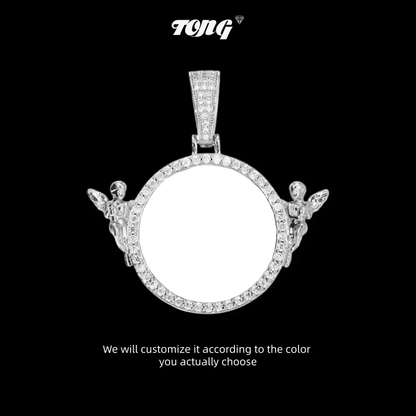3D Solid Angel Round Custom Photo Pendant - 52mm