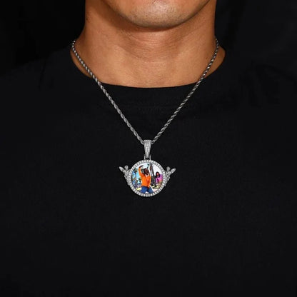 3D Solid Angel Round Custom Photo Pendant - 52mm