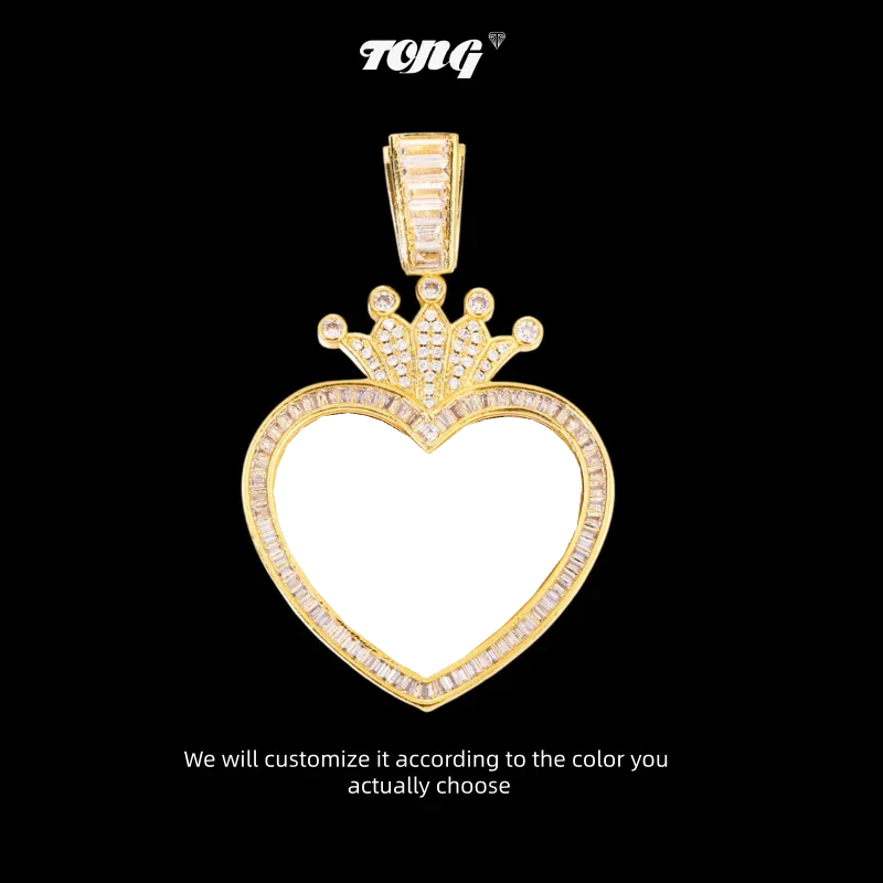 3D Solid Crown Heart Custom Photo Pendant - 36mm