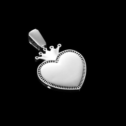 3D Solid Crown Heart Custom Photo Pendant - 36mm